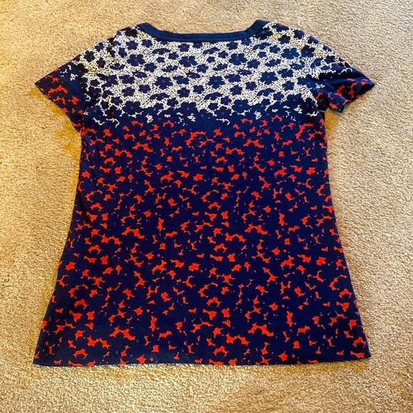 Tory Burch Logo Pima Cotton Scoop Neck S/S Floral T-Shirt Navy Red White SMALL - Picture 9 of 9